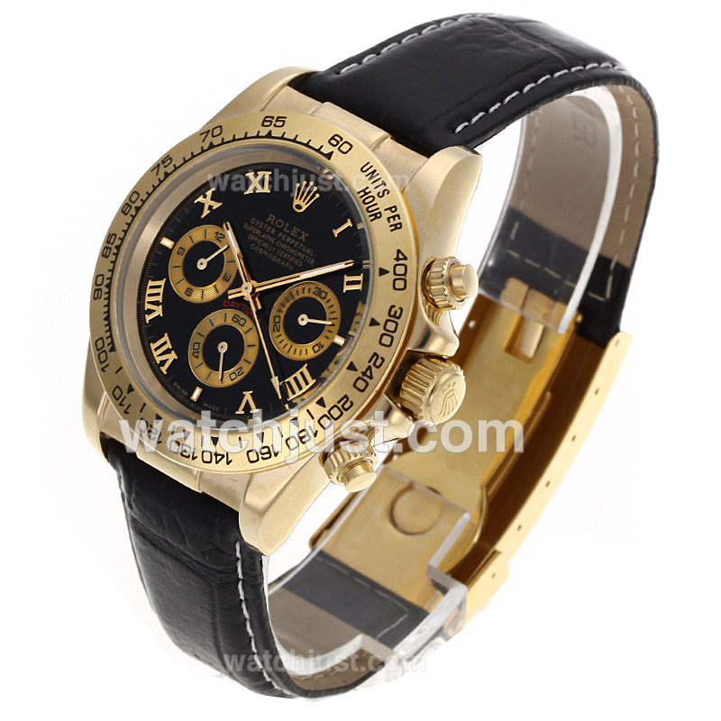 Replica Rolex Daytona Automatic Gold Case With Black Dail Roman Marking Watch